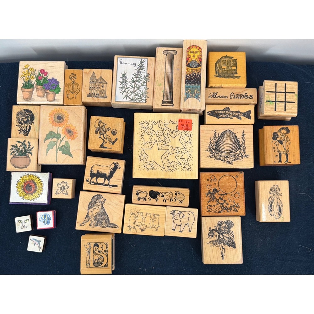 Vintage Wood Rubber Stamp Lot PSX Hero Arts Inkadinkado Nature Animals 31pc